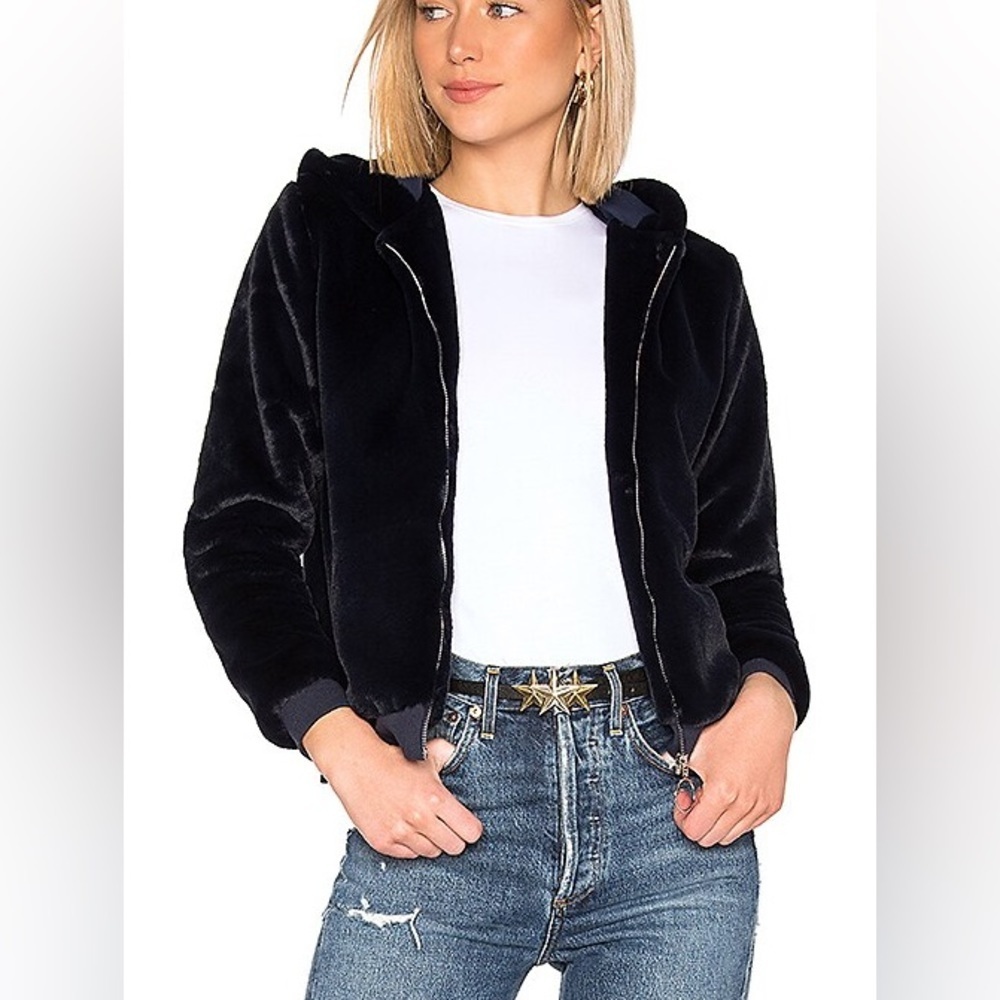 NWOT About us Courtney hooded zip up jacket in blue size small